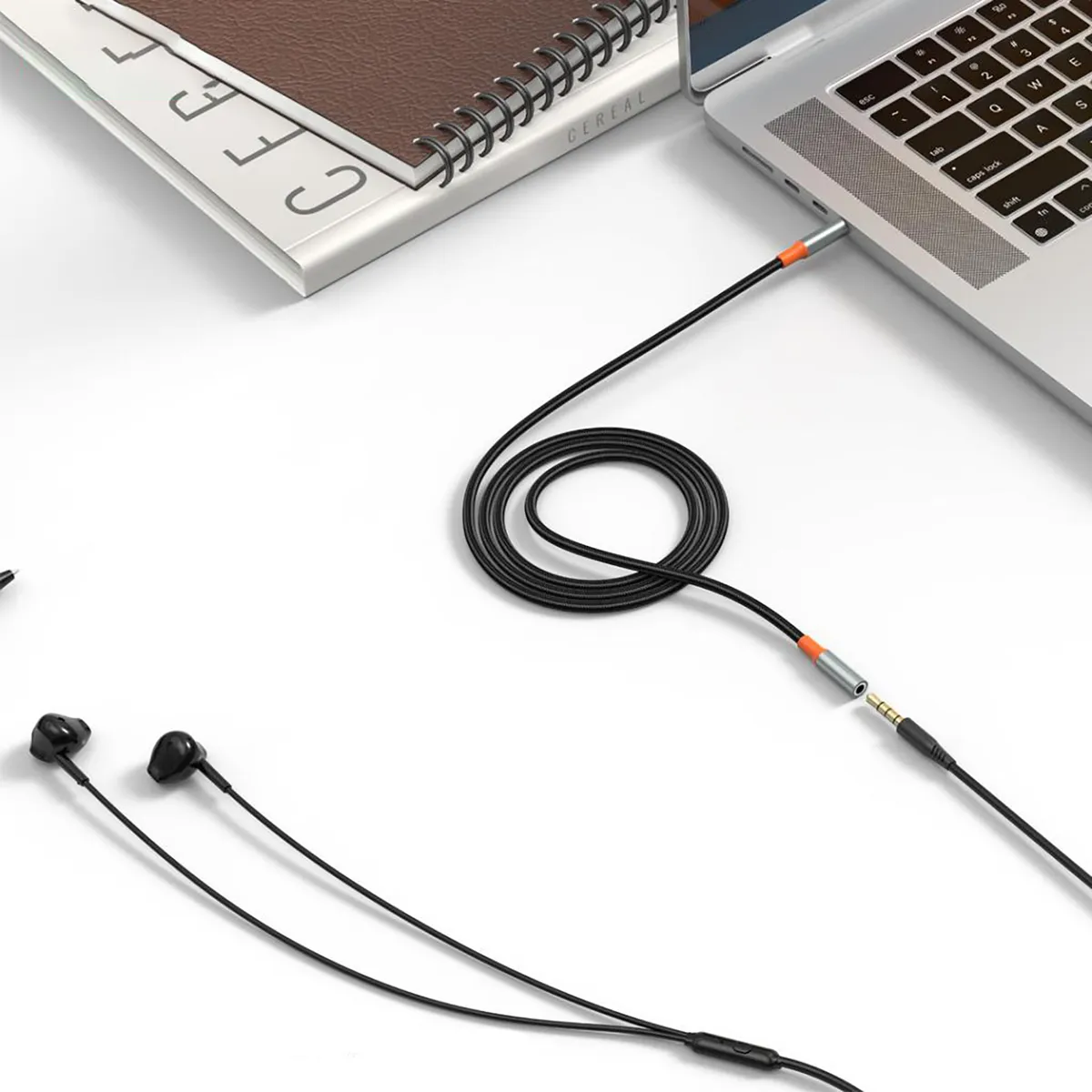 Кабель XO AUX 2х3.5 мм - USB Type-C (F/M), 1 м, Black (NB-R269B.black) - мініатюра 5