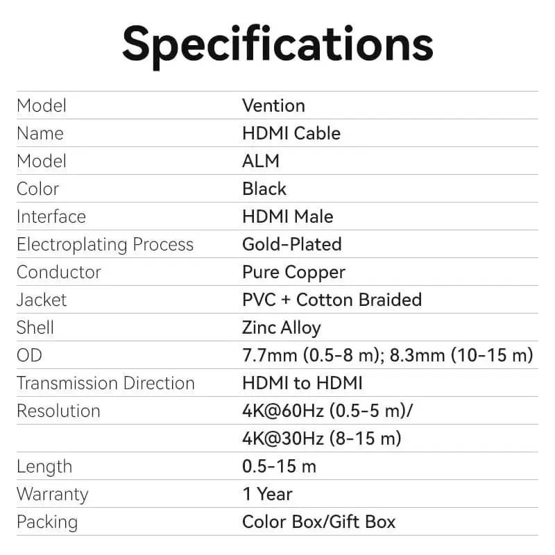 Кабель Vention HDMI - HDMI V 2.0 (M/M), 2 м, Black (ALMBH) - мініатюра 5