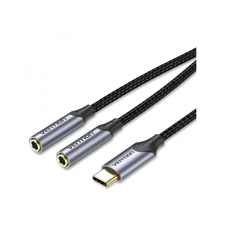 Кабель Vention Audio 2x3.5 mm F - USB Type-C M, 0.3 m, Black (BGPHY) - зображення 1