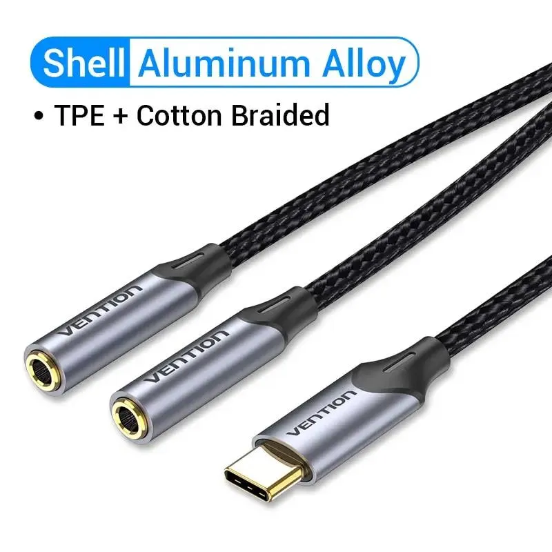 Кабель Vention Audio 2x3.5 mm F - USB Type-C M, 0.3 m, Black (BGPHY) - мініатюра 3