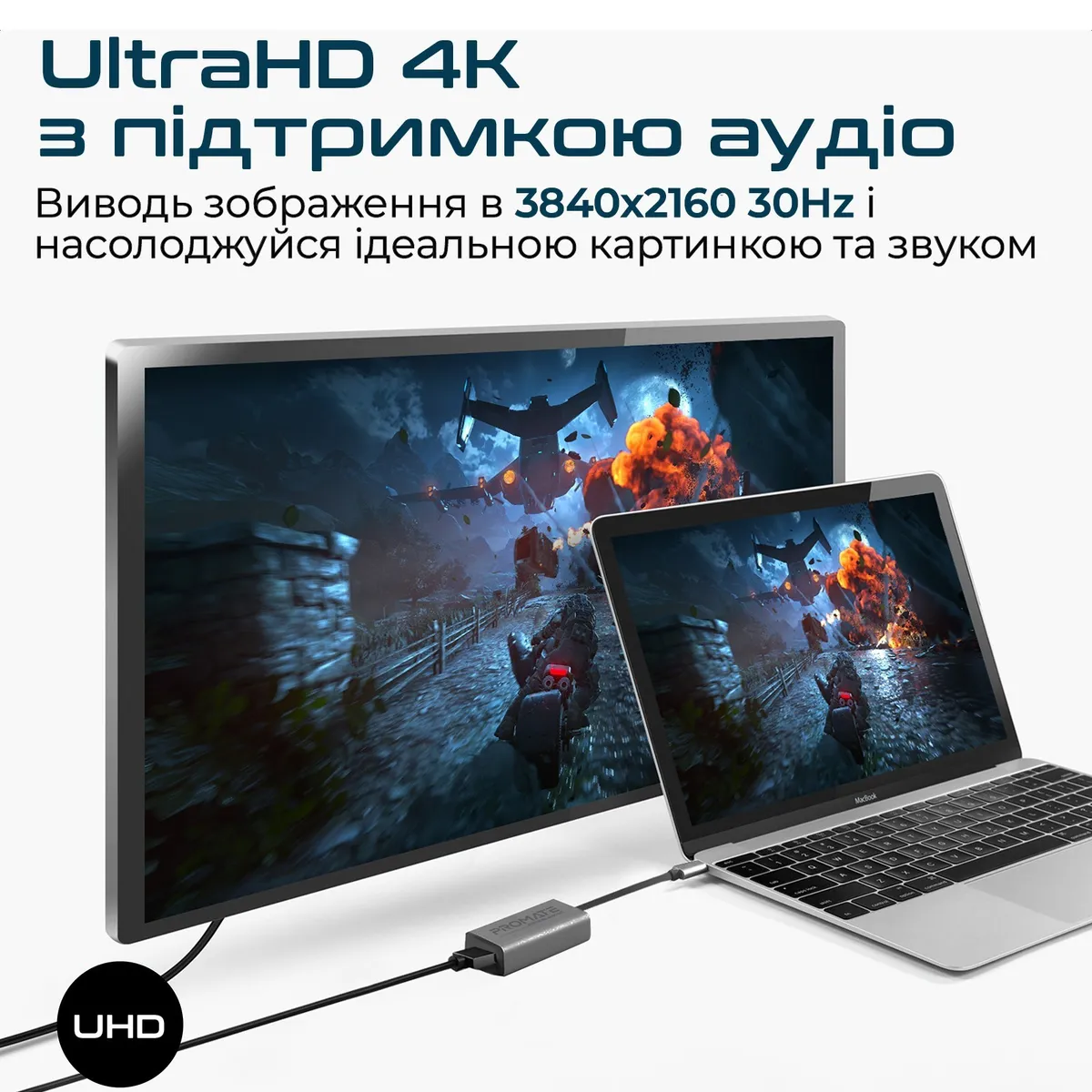 Адаптер Promate USB Type-C - HDMI (M/F) Grey (medialink-h1.grey) - мініатюра 2