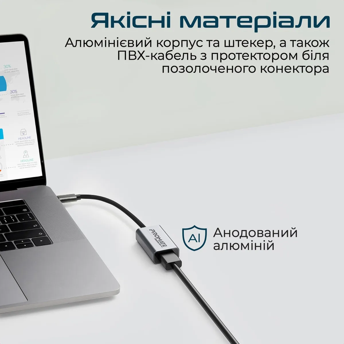 Адаптер Promate USB Type-C - HDMI (M/F) Grey (medialink-h1.grey) - мініатюра 5