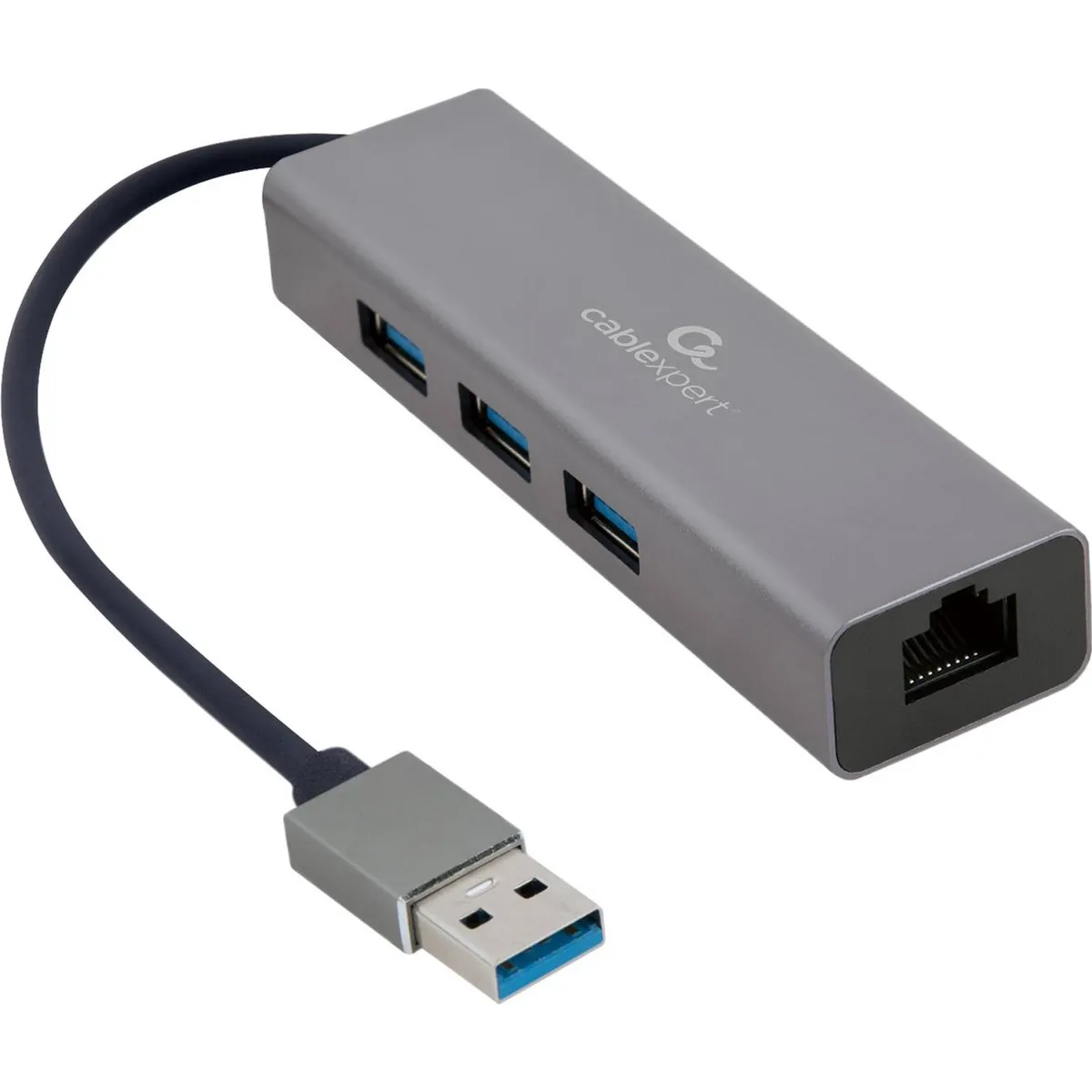 USB-хаб Cablexpert 4 ports USB 3.0 Grey (A-AMU3-LAN-01) - зображення 1