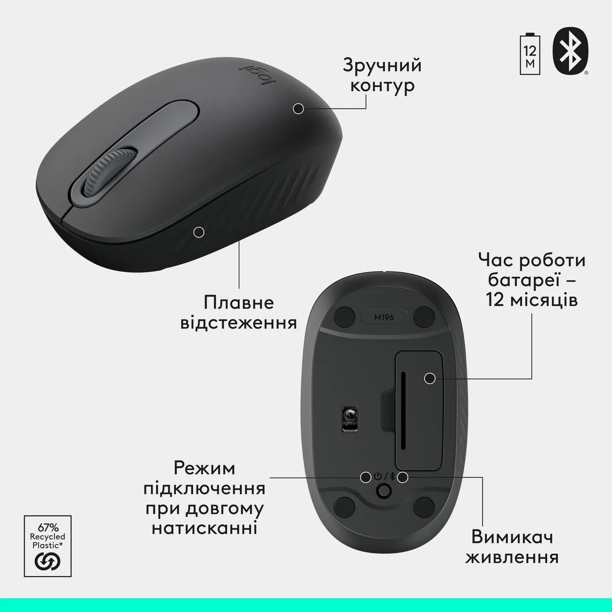 Комплект (клавіатура, миша) бездротовий Logitech MK250 Graphite (920-013823) - мініатюра 8