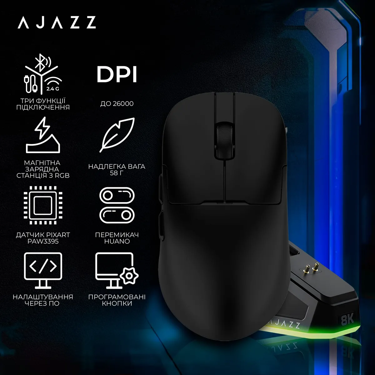 Миша бездротова Ajazz AJ159Pro Black (AJ159-PRO-B) - мініатюра 3