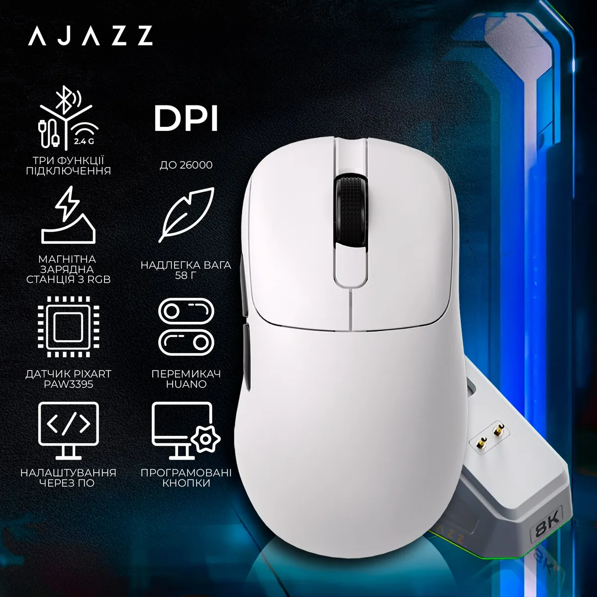 Миша бездротова Ajazz AJ179Pro White (AJ179-PRO-W) - мініатюра 6