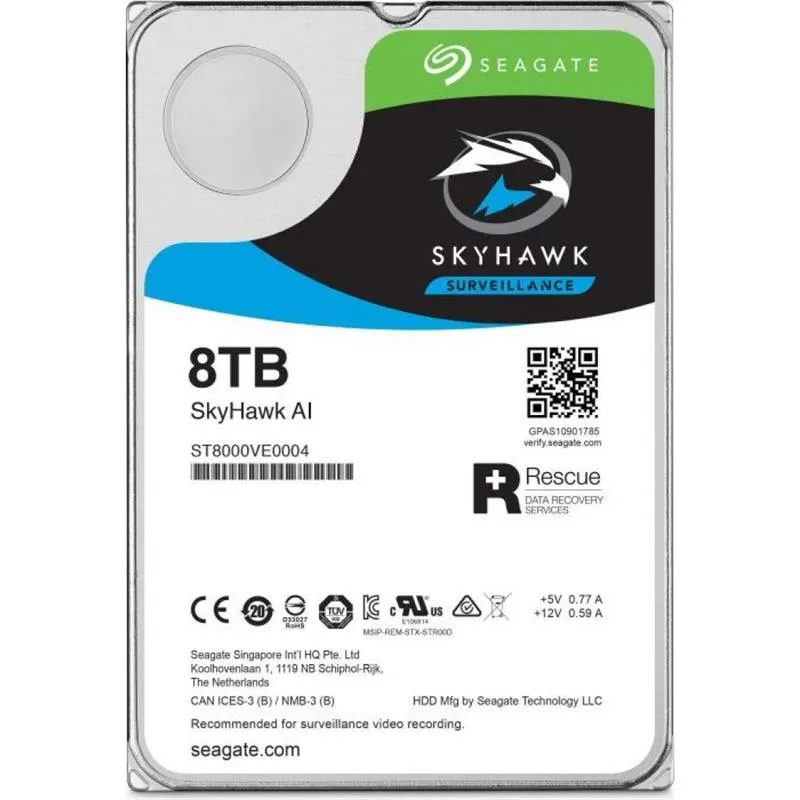 Накопичувач HDD SATA 8.0TB Seagate SkyHawk AI Surveillance 7200rpm 256MB (ST8000VE001) - зображення 1