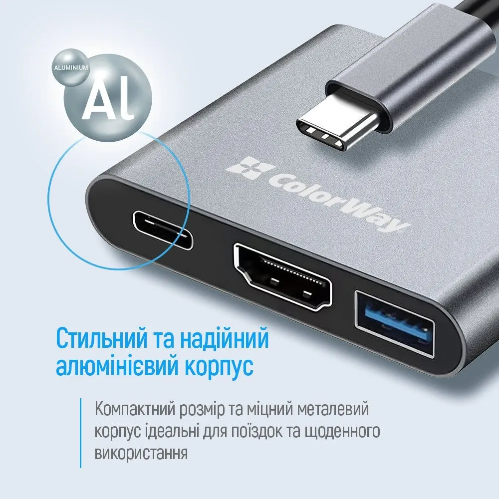 USB-хаб СolorWay USB Type-C 3-в-1 (CW-HUB08) - мініатюра 2