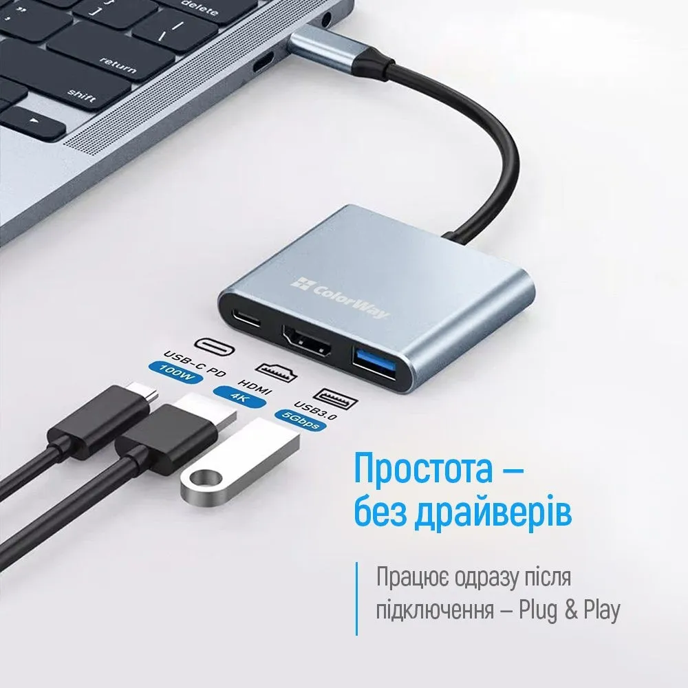 USB-хаб СolorWay USB Type-C 3-в-1 (CW-HUB08) - мініатюра 3