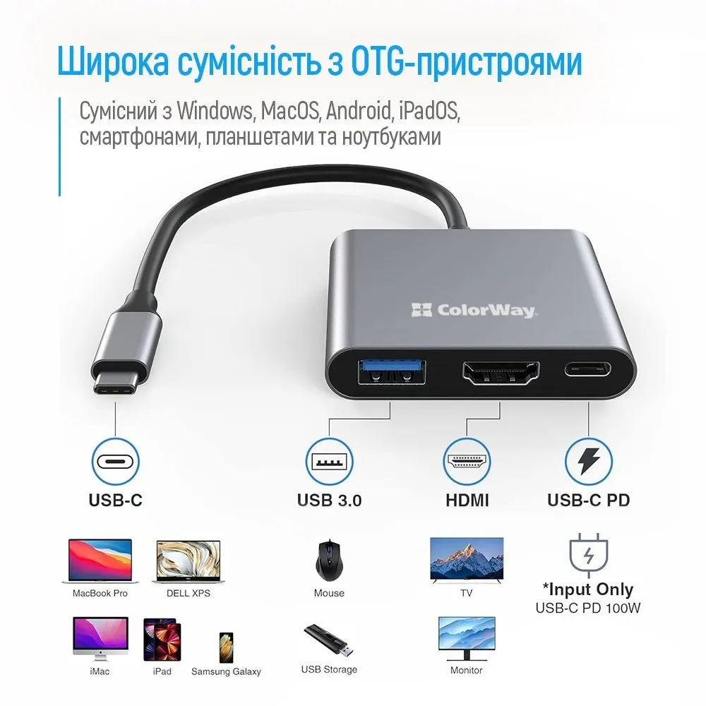 USB-хаб СolorWay USB Type-C 3-в-1 (CW-HUB08) - мініатюра 4