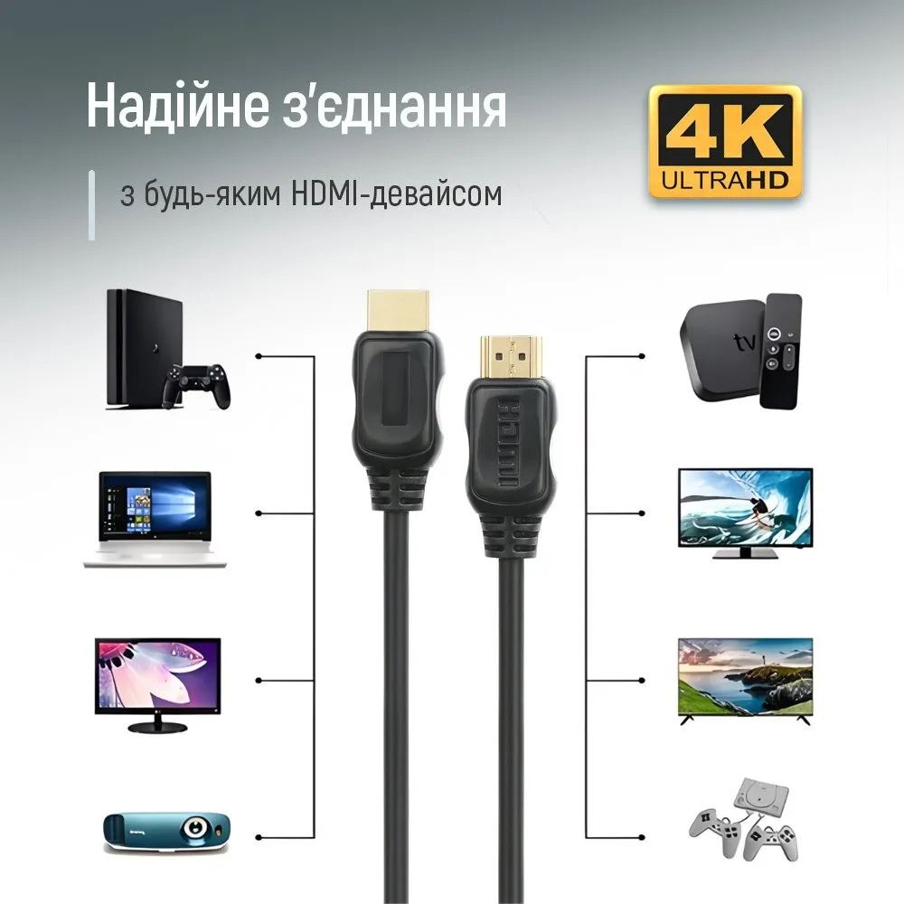 Кабель ColorWay HDMI - HDMI V 2.0 (M/M), 4K/60 Гц, 3 м, Black (CW-CBHD079-BK) - мініатюра 5
