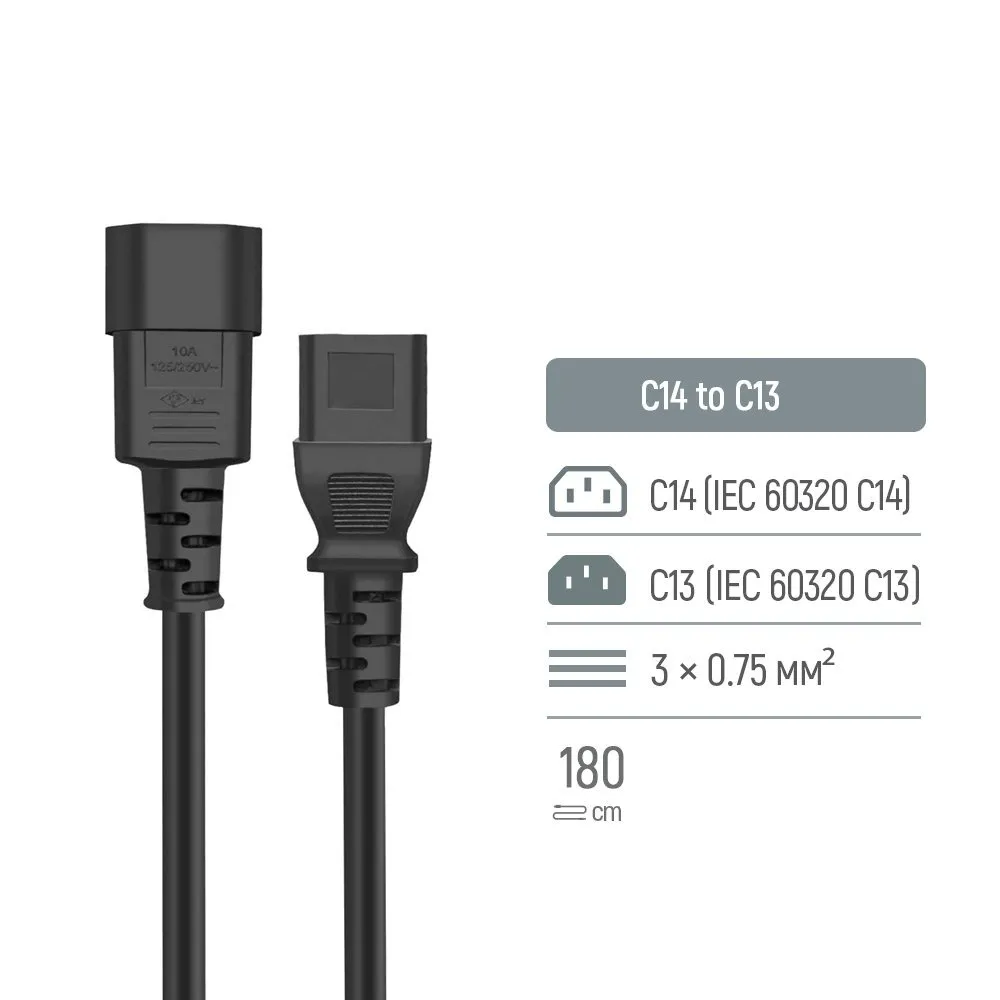 Кабель живлення ColorWay C13-C14, 1.8 м, Black (CW-CBP087-BK) - мініатюра 6
