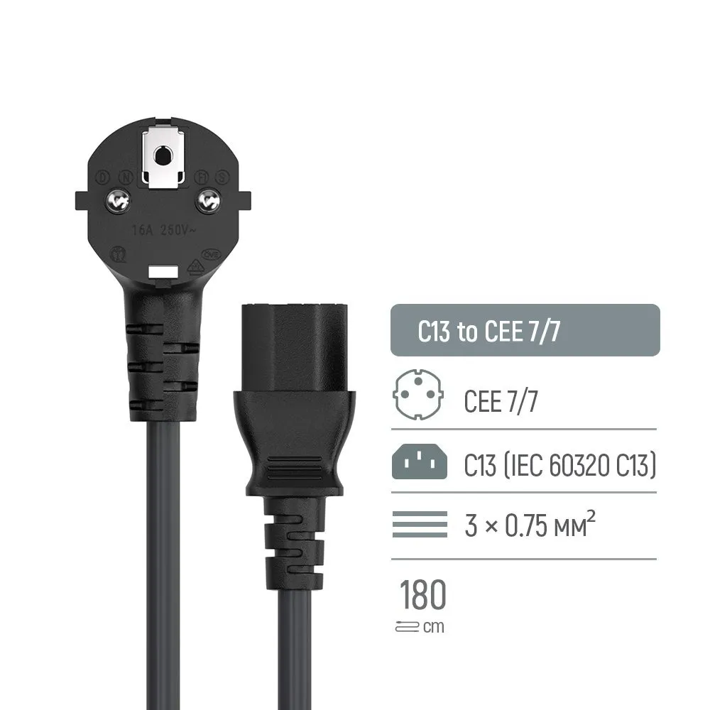 Кабель живлення ColorWay CEE7/7-C13, 1.8 м, Black (CW-CBP082-BK) - мініатюра 7