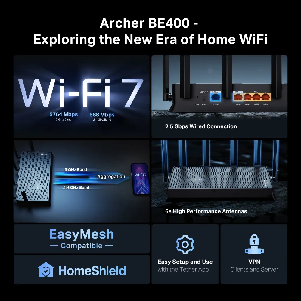 Бездротовий маршрутизатор TP-Link Archer BE400 - мініатюра 4