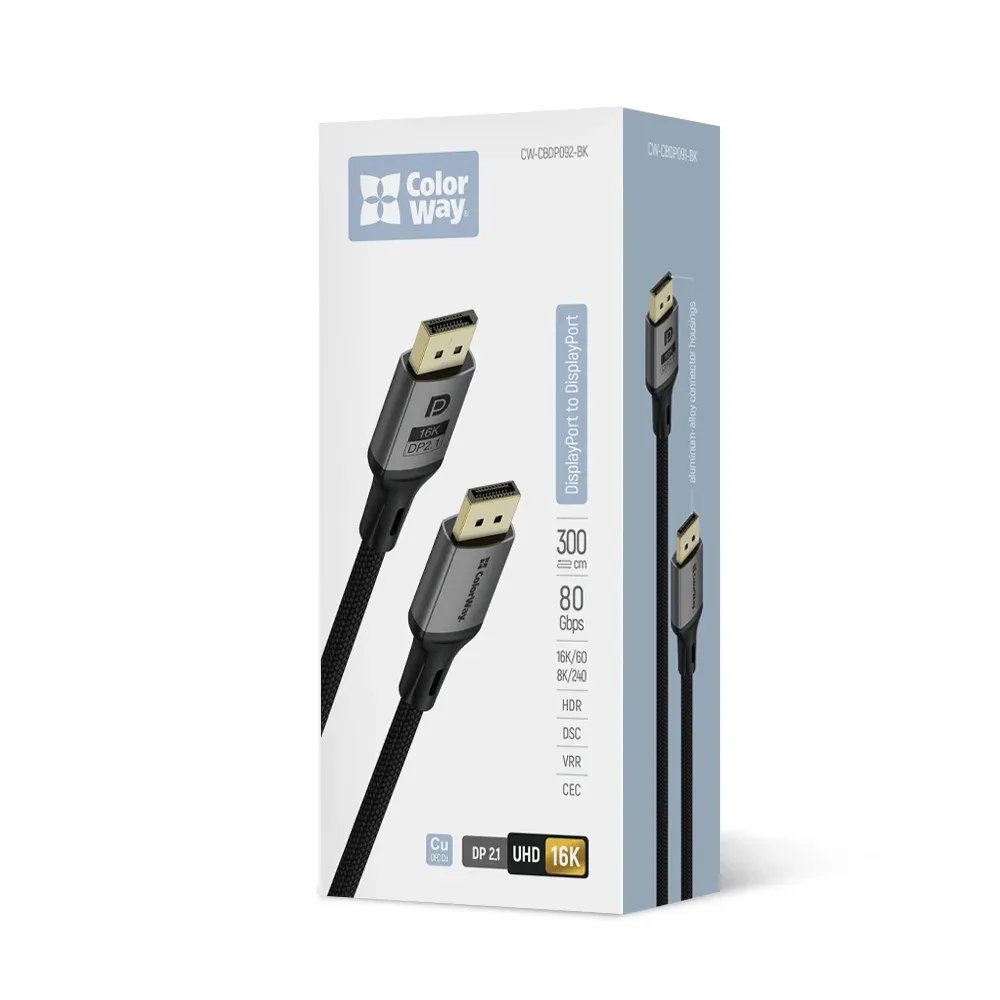 Кабель ColorWay DisplayPort-DisplayPort V2.1 16K 3м, Black (CW-CBDP092-BK) - мініатюра 14