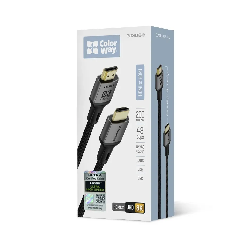 Кабель ColorWay HDMI-HDMI V2.1 8K 2м, Black (CW-CBHD088-BK) - мініатюра 15