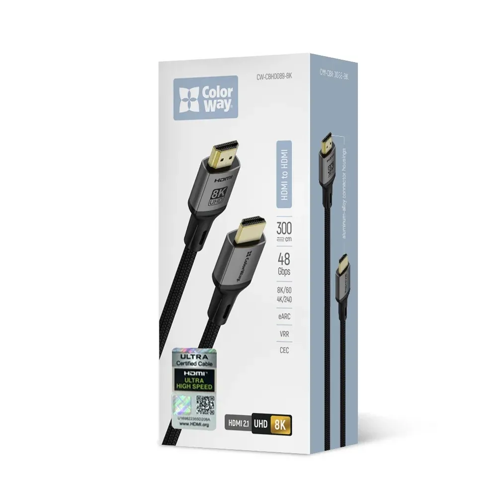 Кабель ColorWay HDMI-HDMI V2.1 8K 3м, Black (CW-CBHD089-BK) - мініатюра 15
