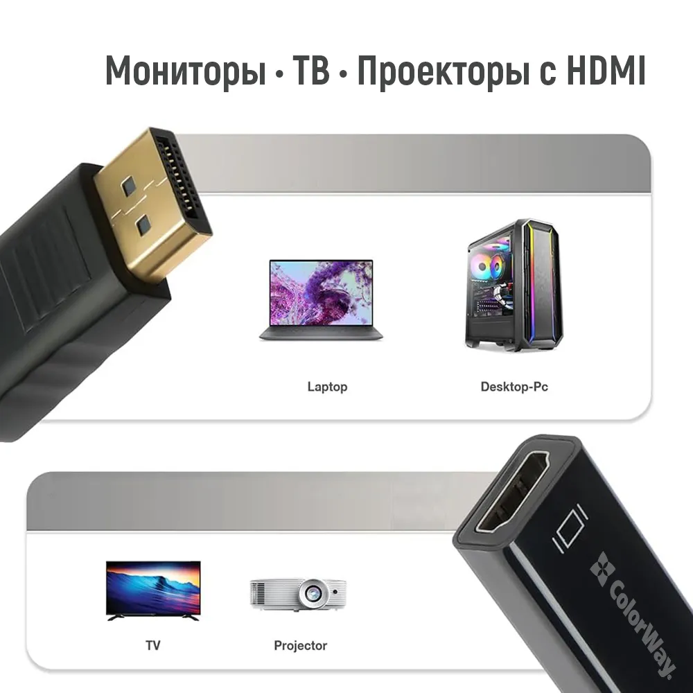 Адаптер Colorway DisplayPort - HDMI (M/F) 4K/30 Гц Black (CW-AD-DPHD) - мініатюра 3