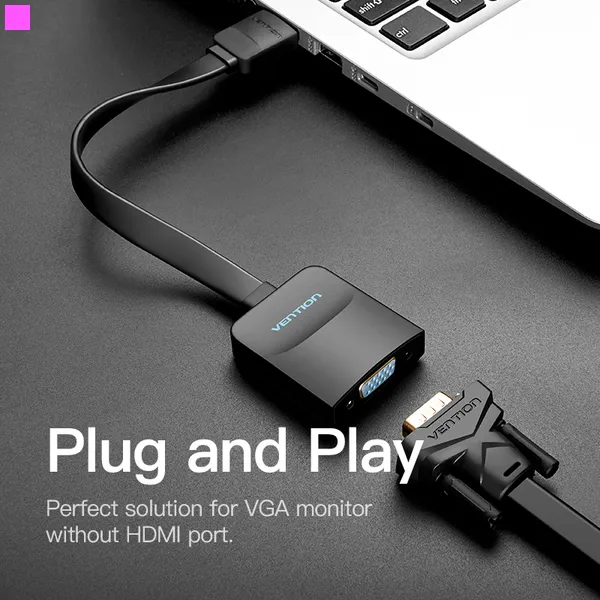 Адаптер Vention Flat HDMI - VGA (M/F), зі звуком і живленням, 0.15 м, чорний (42161) - зображення 1