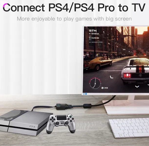 Адаптер Vention Flat HDMI - VGA (M/F), зі звуком і живленням, 0.15 м, чорний (42161) - мініатюра 4