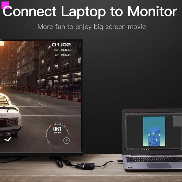 Адаптер Vention Flat HDMI - VGA (M/F), зі звуком і живленням, 0.15 м, чорний (42161) - мініатюра 5