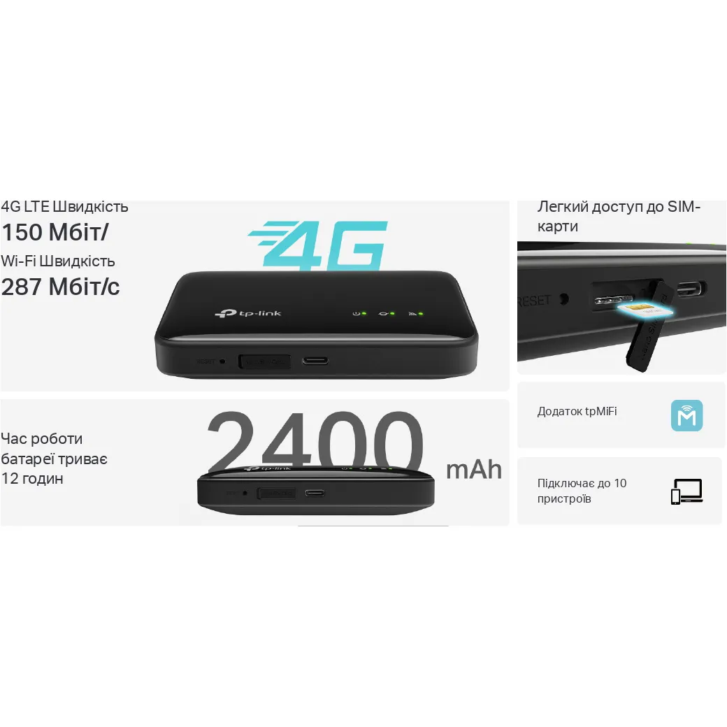 Бездротовий 3G/4G маршрутизатор TP-Link M7005 Black - мініатюра 13