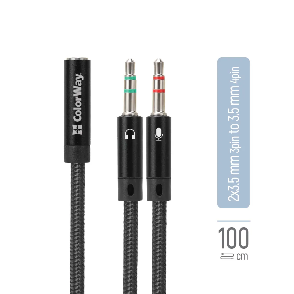 Адаптер ColorWay 3.5 мм - 2х3.5 мм (F/M), 1 м, Black (CW-AD-J2MJ) - мініатюра 9