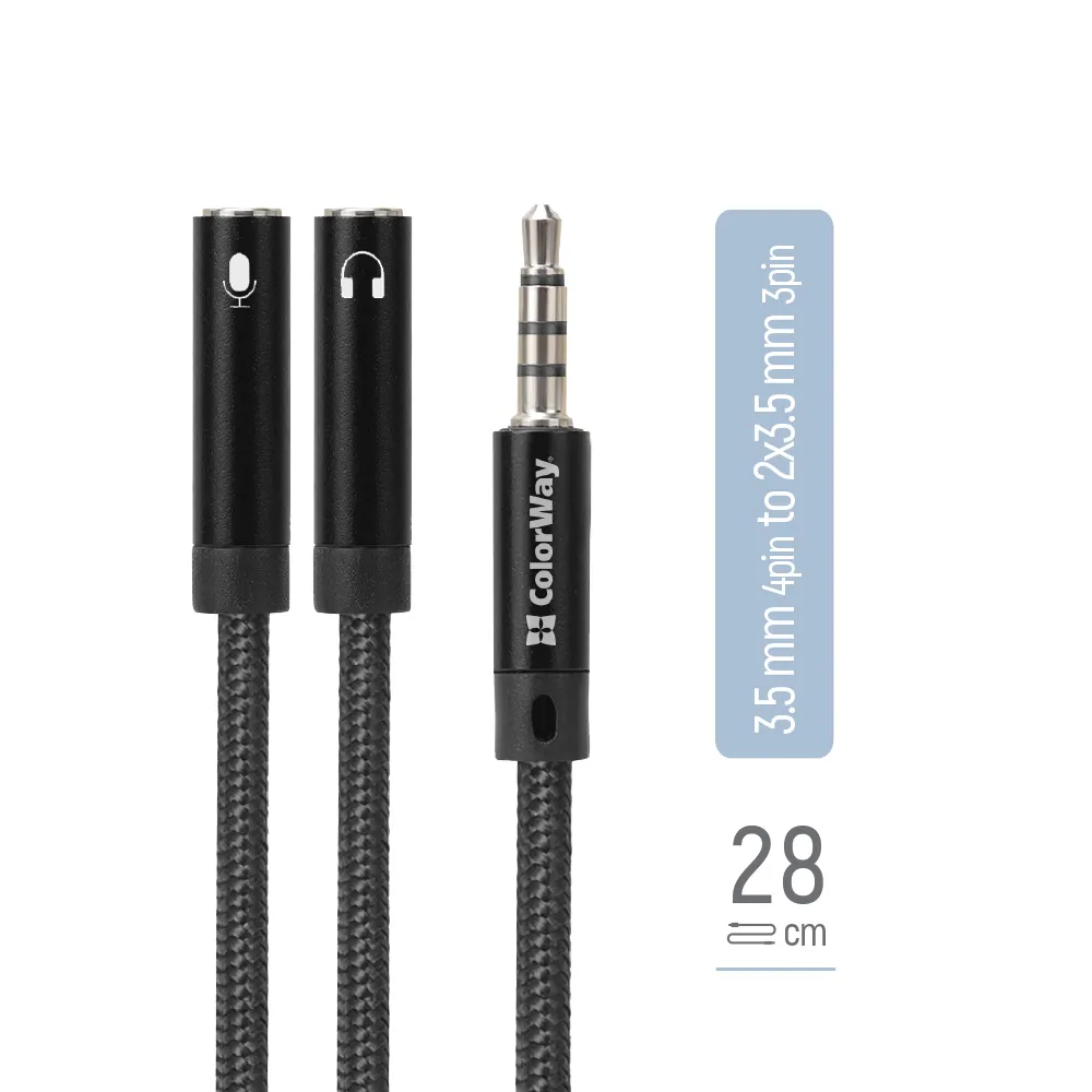 Адаптер ColorWay 3.5 мм - 2х3.5 мм (M/F), 0.28 м, Black (CW-AD-J2FJ) - мініатюра 11