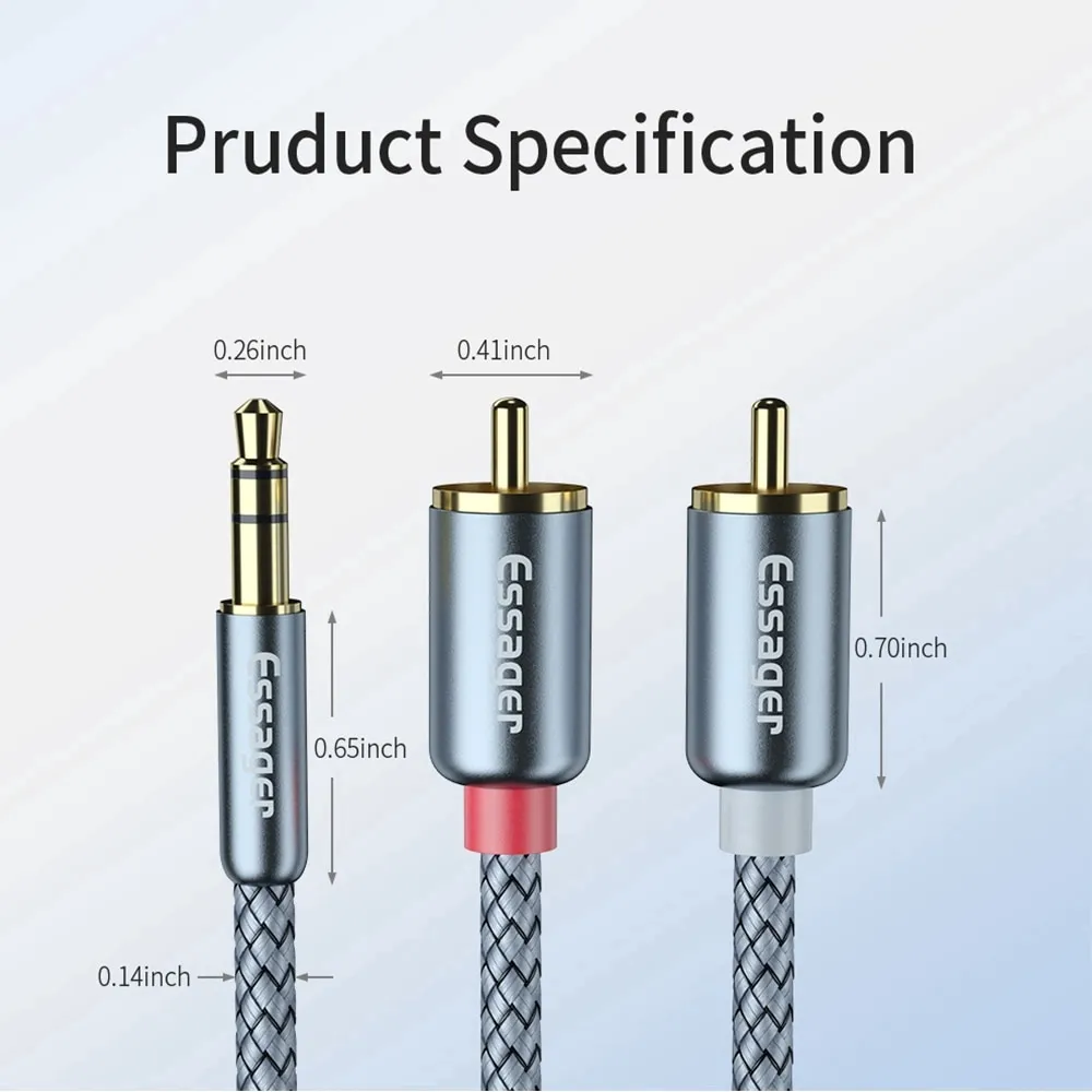 Кабель Essager Monster 3.5 мм - 2xRCA (M/M), 2 м, Grey (EYPZJ-MYA0H) - мініатюра 12