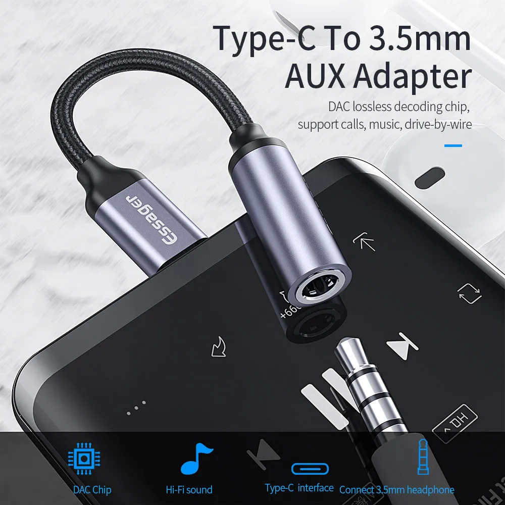 Адаптер Essager USB Type-C - 3.5 мм (M/F), 0.1 м, Black (EZJE01-0G) - зображення 1