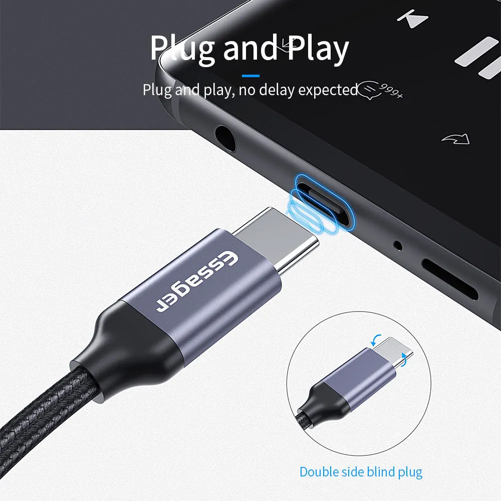 Адаптер Essager USB Type-C - 3.5 мм (M/F), 0.1 м, Black (EZJE01-0G) - мініатюра 2
