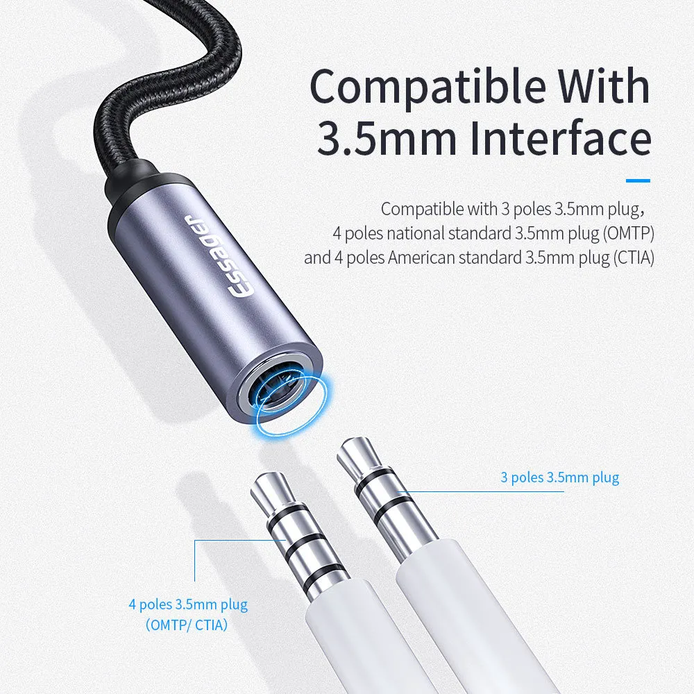Адаптер Essager USB Type-C - 3.5 мм (M/F), 0.1 м, Black (EZJE01-0G) - мініатюра 3