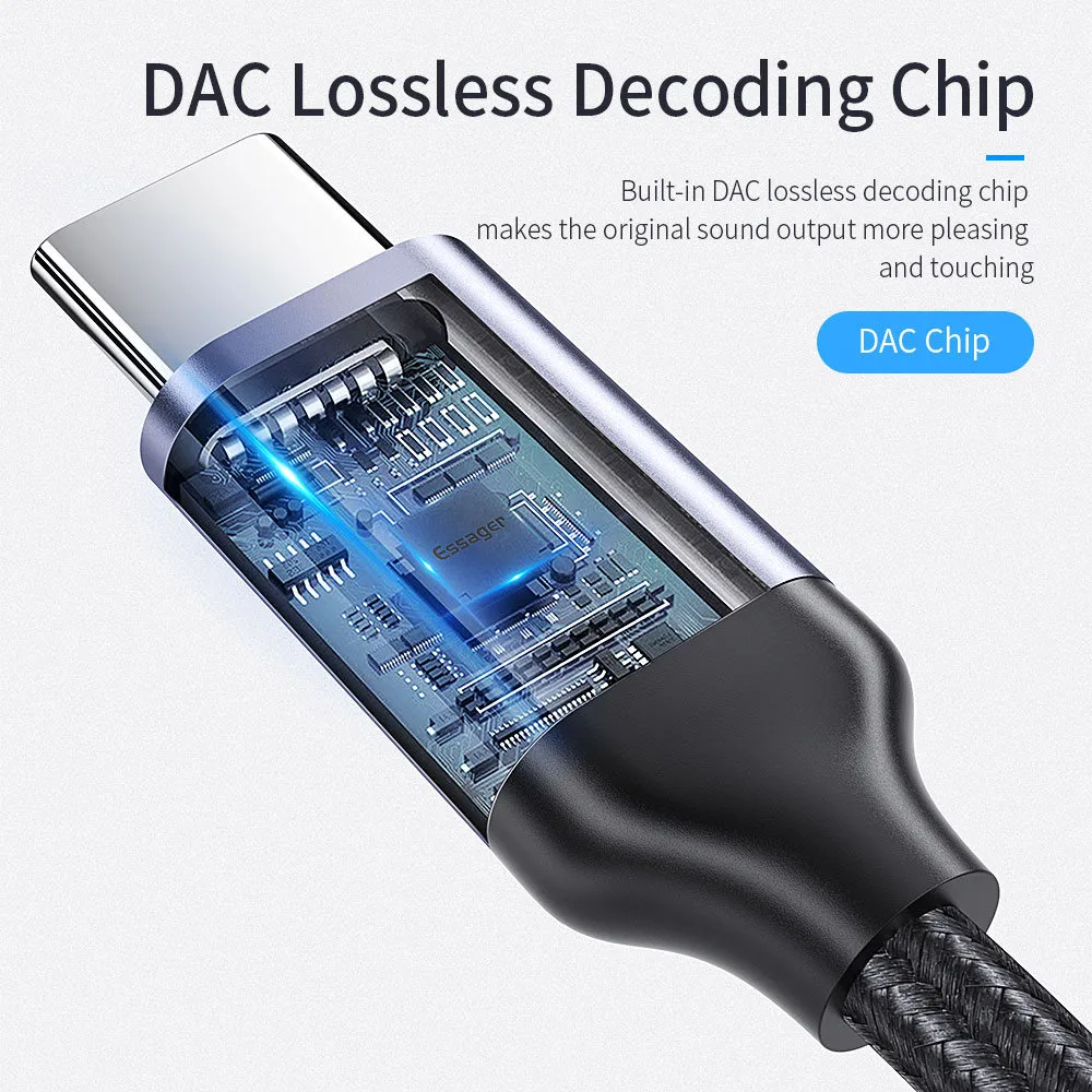 Адаптер Essager USB Type-C - 3.5 мм (M/F), 0.1 м, Black (EZJE01-0G) - мініатюра 4