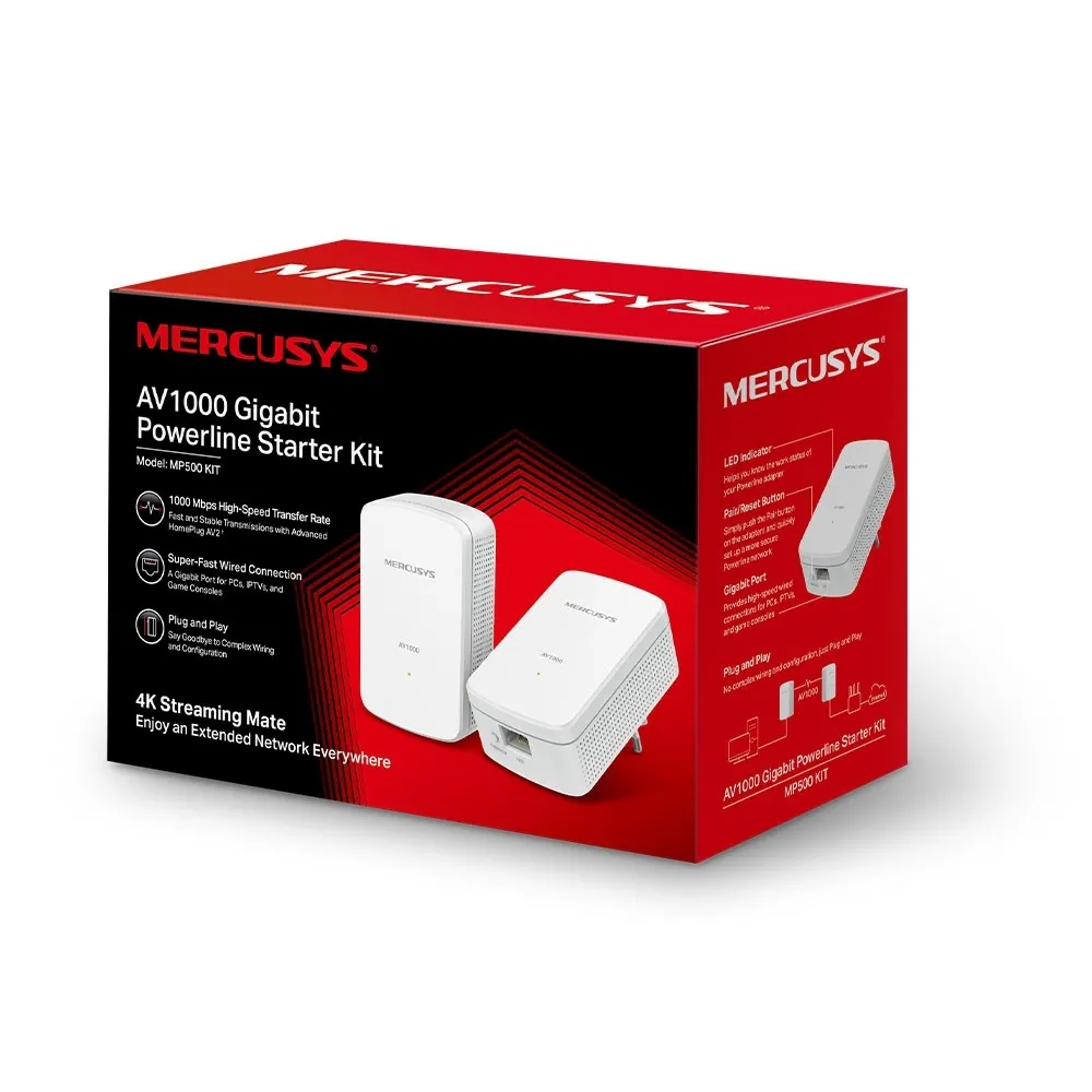 Комплект адаптерів Powerline Mercusys MP500 Kit (AV1000, 1xGE, 2 шт) - зображення 1