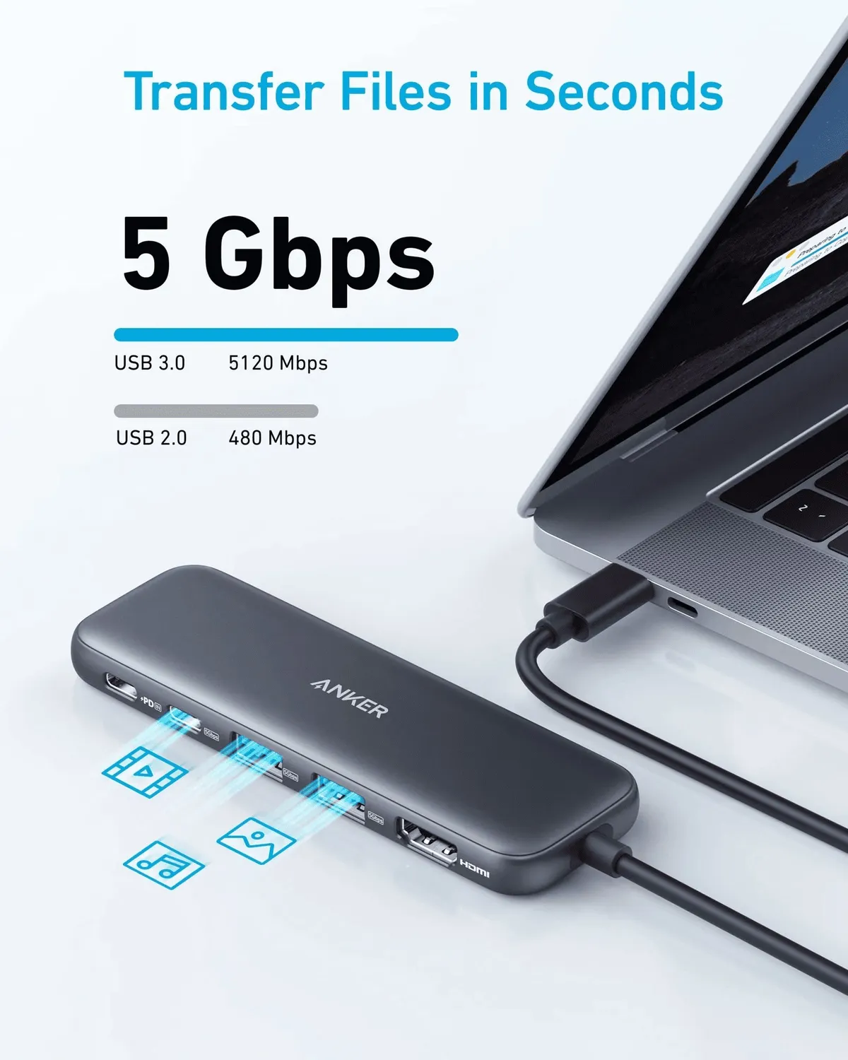 USB-хаб Anker USB-C Hub 332 5-in-1 Black (A8355H11) - мініатюра 4