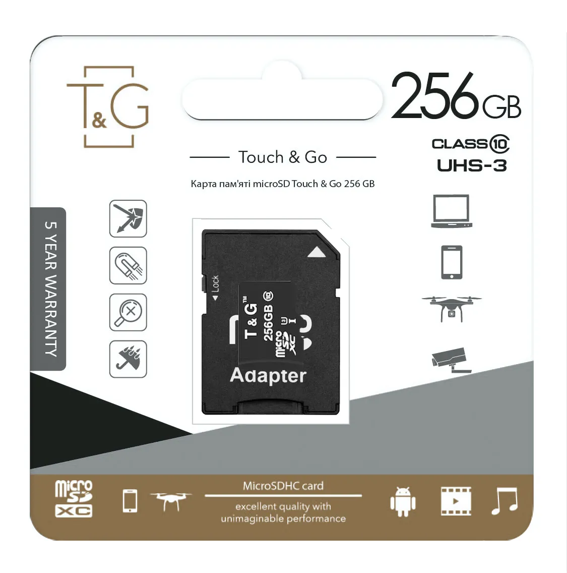 Карта пам`ятi MicroSDXC 256GB UHS-I U3 Class 10 T&G + SD-adapter (TG-256GBSD10U3-01) - мініатюра 2
