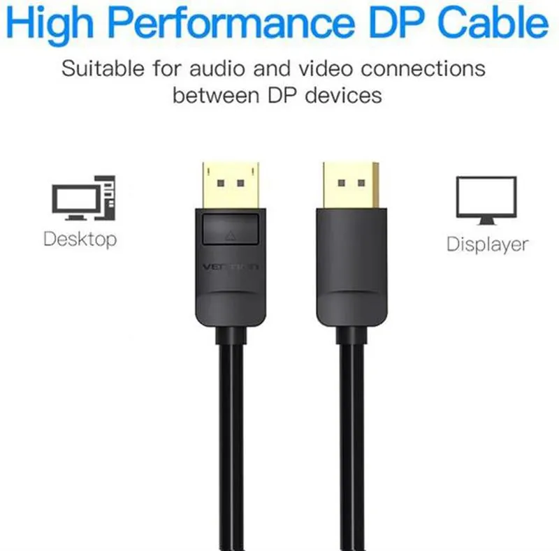 Кабель Vention DisplayPort - DisplayPort (M/M), 1 м, чорний (HACBF) - мініатюра 6