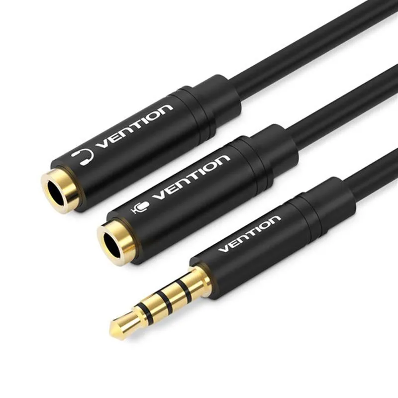 Кабель Vention Audio 3.5 mm M - 2х3.5 mm F, 0.3 m, Black (BBVBY) - зображення 1