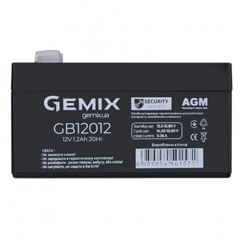 Акумуляторна батарея Gemix 12V 1.2AH (GB12012), Black, AGM - зображення 1