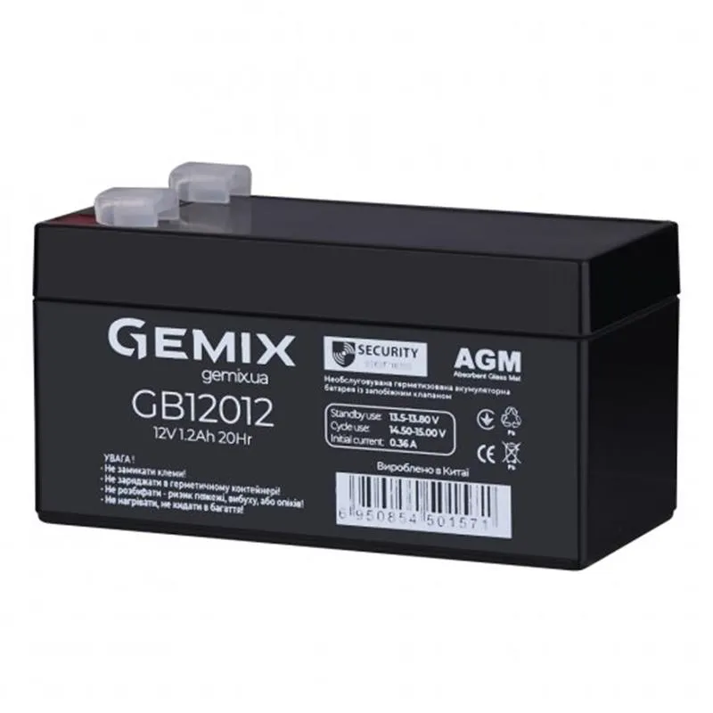 Акумуляторна батарея Gemix 12V 1.2AH (GB12012), Black, AGM - мініатюра 2