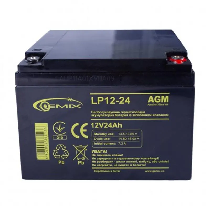 Акумулятор Gemix 12V 24AH (LP12-24), Black, AGM - зображення 1