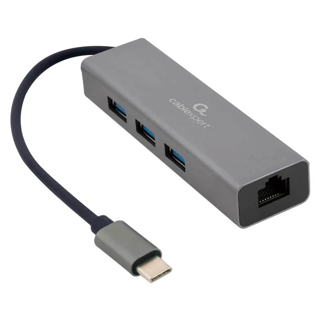 USB-хаб Cablexpert USB Type-C Grey 3-в-1 (A-CMU3-LAN-01) - зображення 1