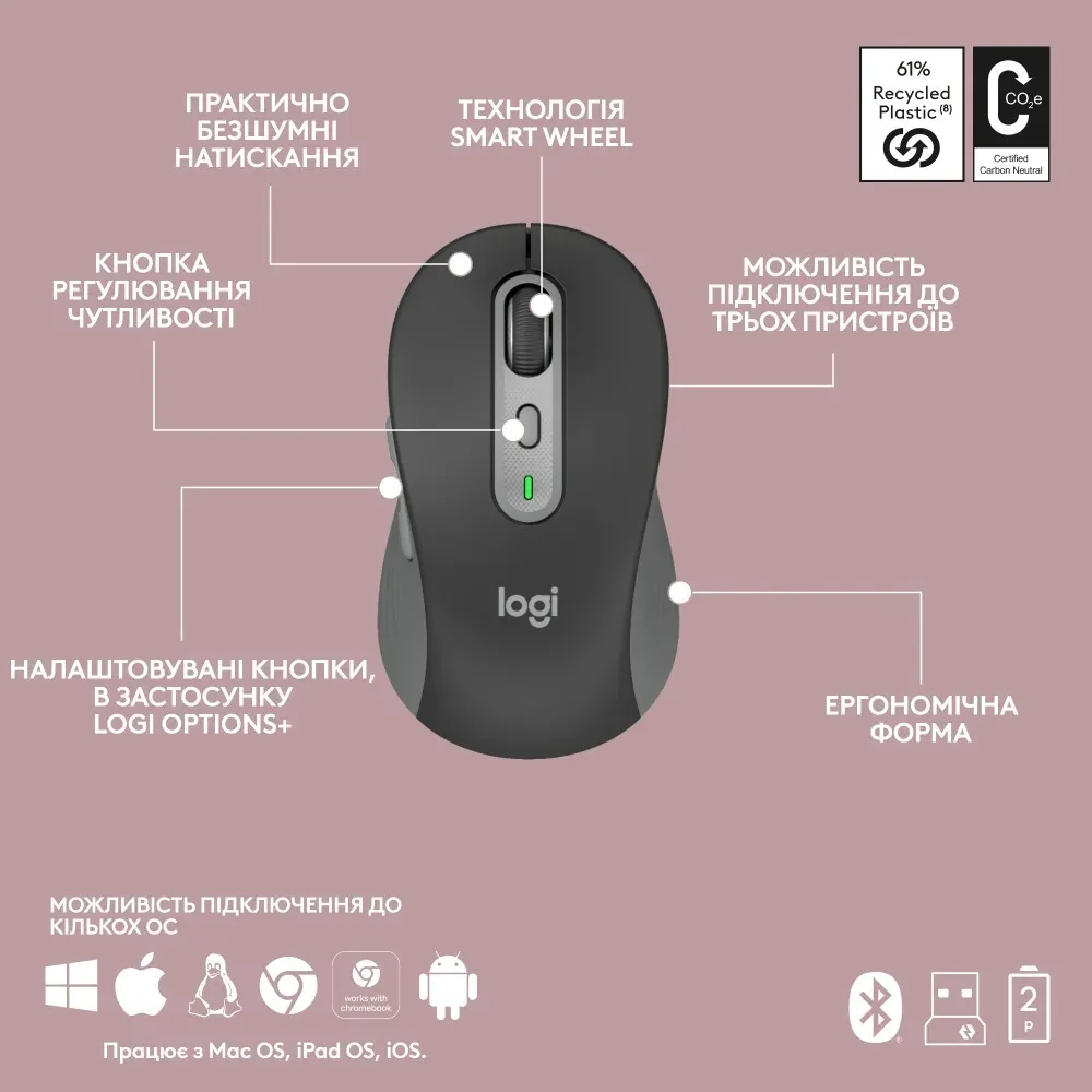 Комплект (клавіатура, миша) бездротовий Logitech Signature Slim Combo MK950 for Business Graphite (920-012508) - мініатюра 10