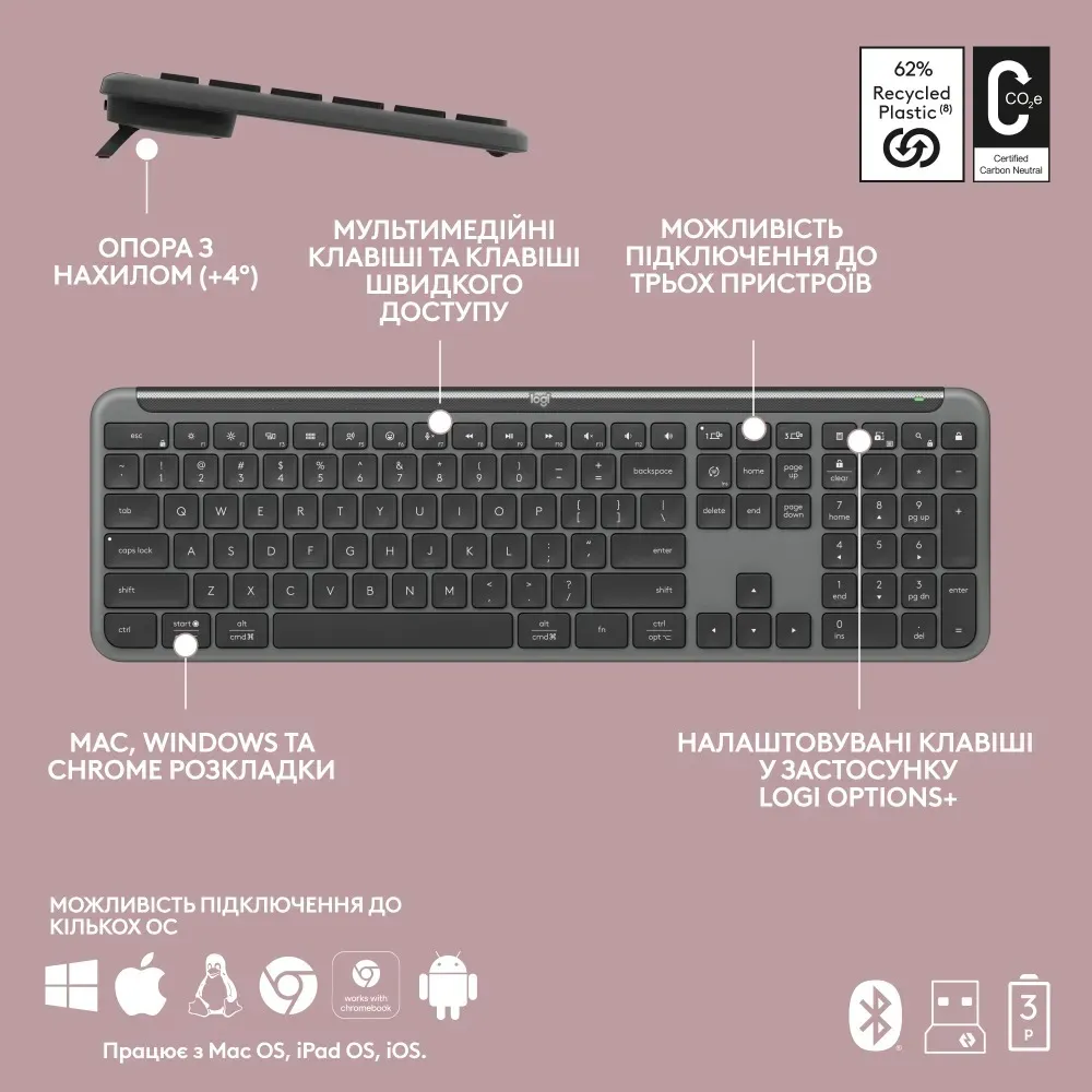 Комплект (клавіатура, миша) бездротовий Logitech Signature Slim Combo MK950 for Business Graphite (920-012508) - мініатюра 9