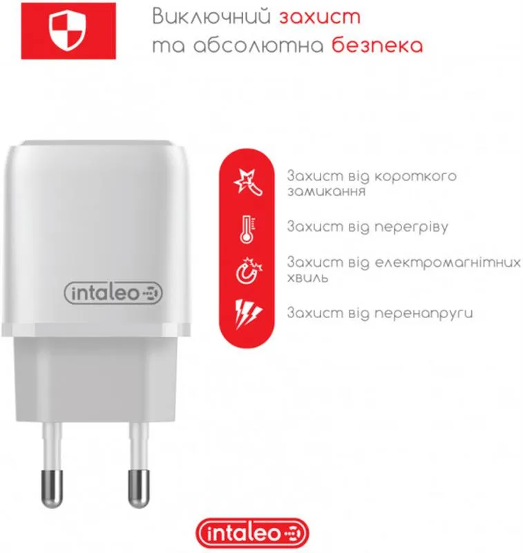 Мережевий зарядний пристрій Intaleo TCGQPD120T (1USBx3A) White (1283126509988) + кабель USB Type С - мініатюра 2