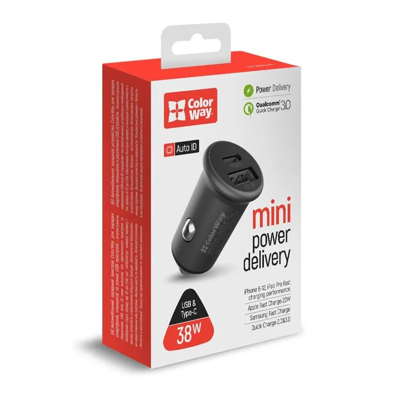 Автомобільний зарядний пристрій ColorWay (2USBx3A, 38W) Power Delivery Port+QC3.0 Gray (CW-CHA029PD-GR) - мініатюра 4