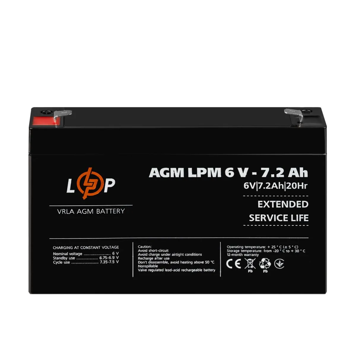 Акумулятор AGM LPM 6V - 7.2 Ah Уцінка 11.2024 - мініатюра 2