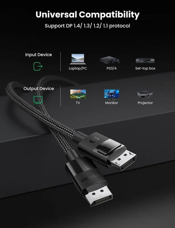 Кабель Ugreen DP114 DisplayPort - DisplayPort, 2 м, Black (80392) - мініатюра 3