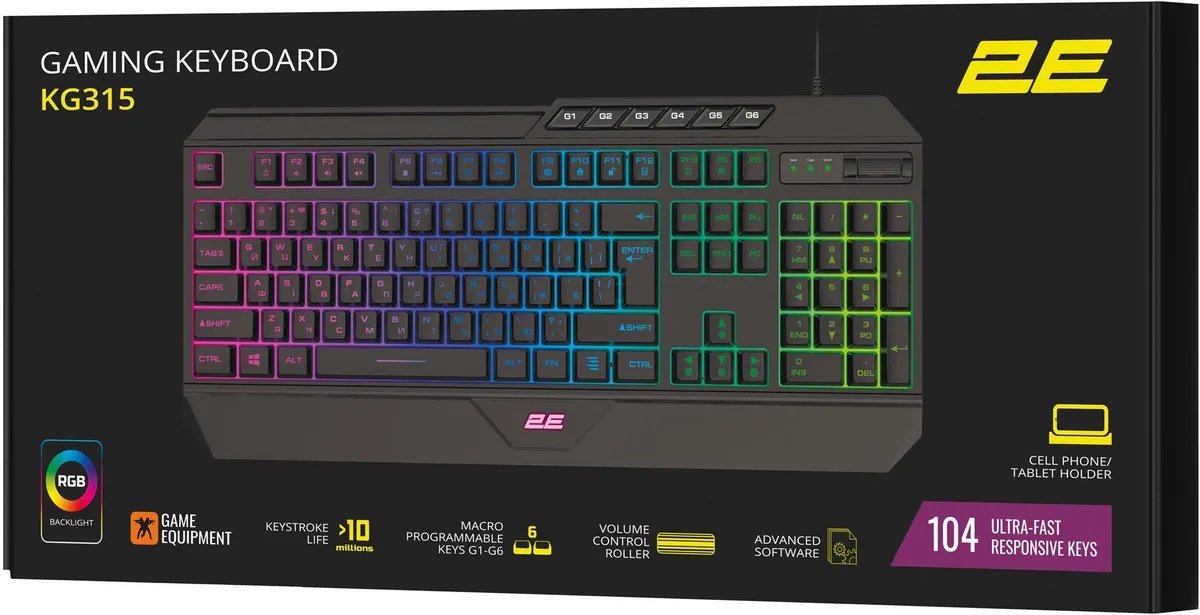 Клавіатура 2E Gaming KG315 RGB USB Black Ukr (2E-KG315UBK) - мініатюра 9