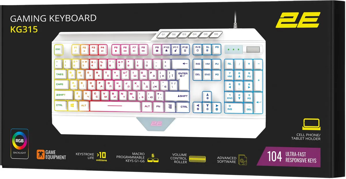 Клавіатура 2E Gaming KG315 RGB USB White Ukr (2E-KG315UWT) - мініатюра 9